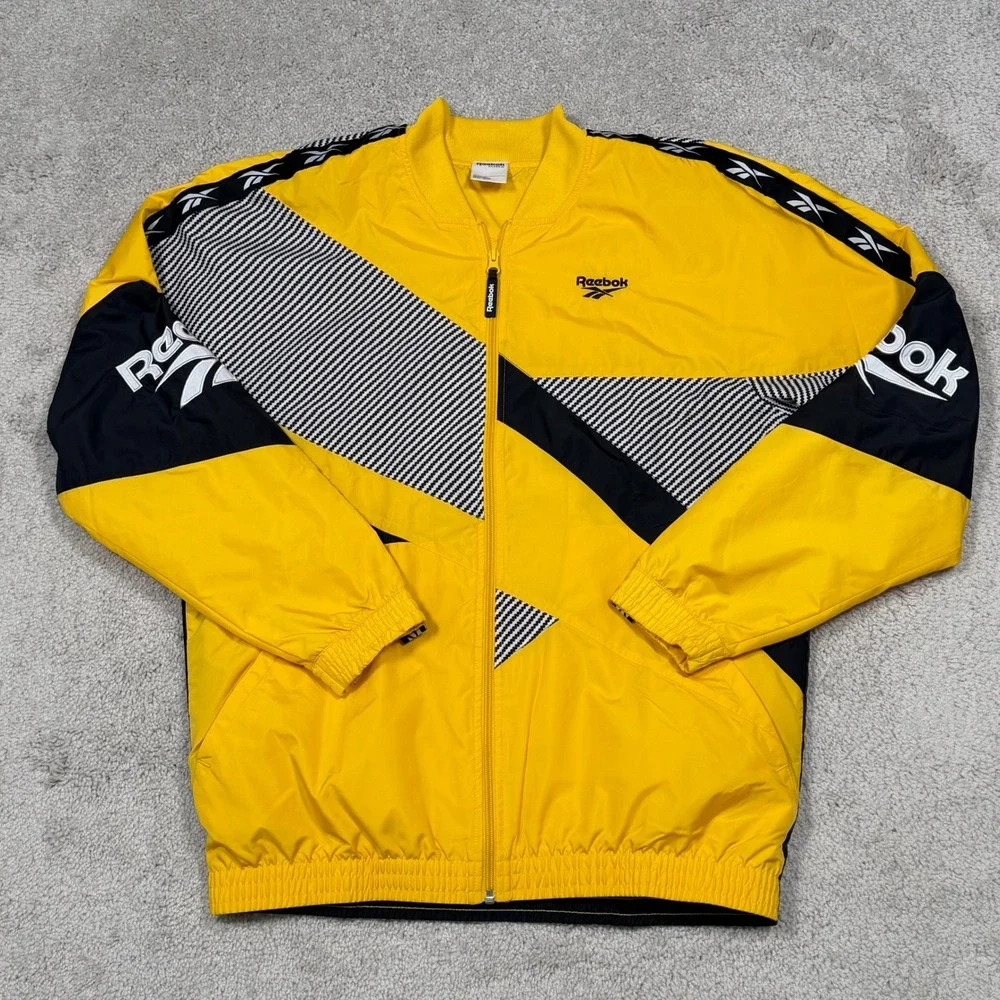 Reebok Classic Mens Yellow Black Colorblock Vector Track Jacket EC4624 Size M